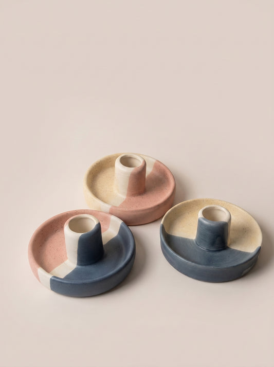 Portacandele tricolor in ceramica